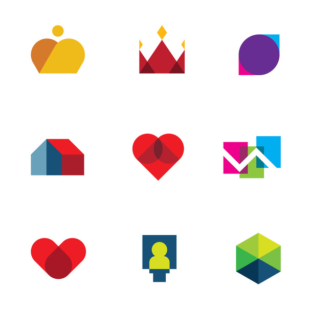 königliche Formen Mosaik geometrisches Logo Friedens bunte Vektor-Symbol-Set - Vektor, Bild
