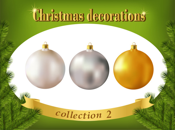 Decorações de Natal. Coleção de gl branco, prata e dourado
 - Vetor, Imagem