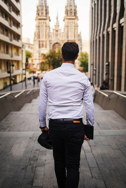 Businessman In White Shirt In City, Rear View - Фото, зображення