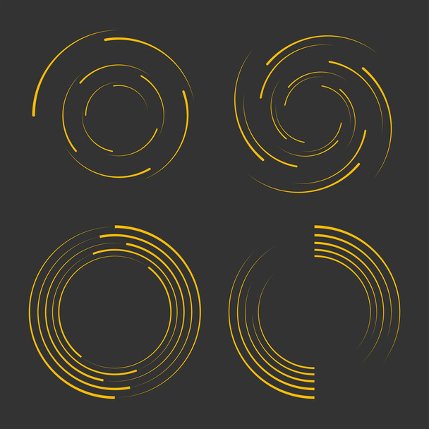 Zestaw żółtych pasków w kształcie koła i spirali, ilustracja wektora - Wektor, obraz