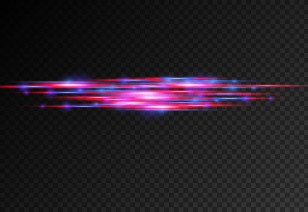 Red, blue motion line, horizontal light rays. - Vector, Image