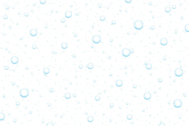Realistische Wassertropfen, kondensiert auf weißem Hintergrund. Regentropfen auf transparenter Oberfläche. Reine Blasen isolierte Vektorillustration - Vektor, Bild