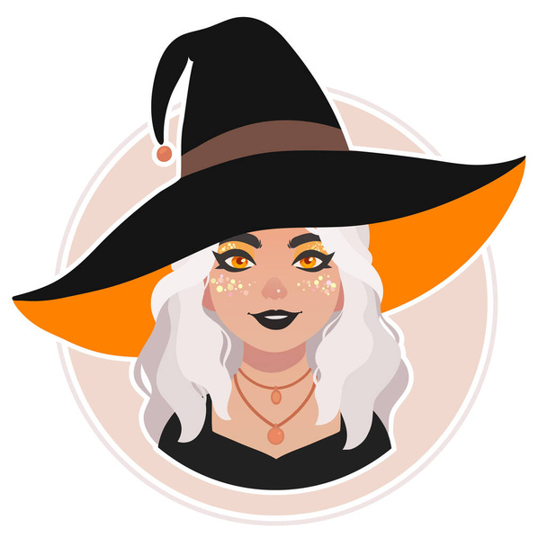cute bright girl in witch hat - Vector, Image
