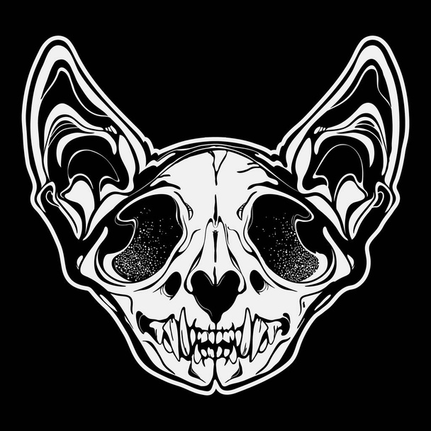 stylized Monochrome patterned cat skull - Vector, Image