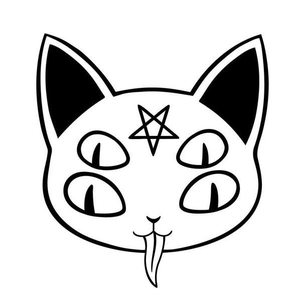 démonická kočka s více očima a pentagramem na hlavě - Vektor, obrázek