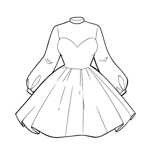 Beautiful womens cocktail dress with a full skirt and sleeves - Vector, Image