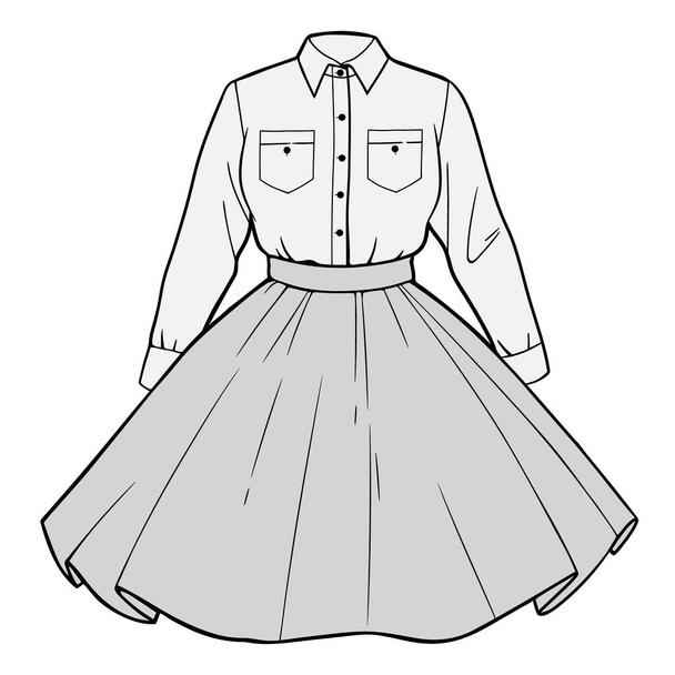 Set of women's clothing, shirt and skirt - Vector, Image