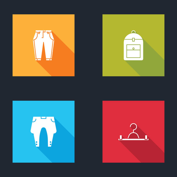 Set Pants, Backpack, and Hanger wardrobe icon. Vector - Vector, Image