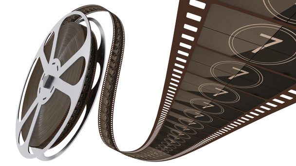 La tira de película desenrolla el carrete de película con cuenta atrás aislado en el fondo blanco - Foto, Imagen