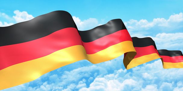 Cinta bandera de Alemania en lo alto del cielo. Ilustración del concepto 3d
 - Foto, imagen