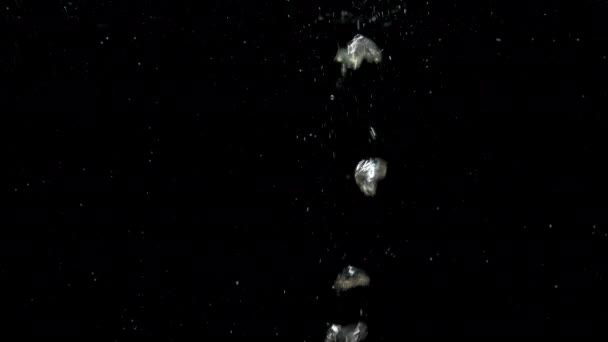 Φυσαλίδες αέρα στο νερό που ανεβαίνει στην επιφάνεια σε απομονωμένο μαύρο φόντο - Πλάνα, βίντεο