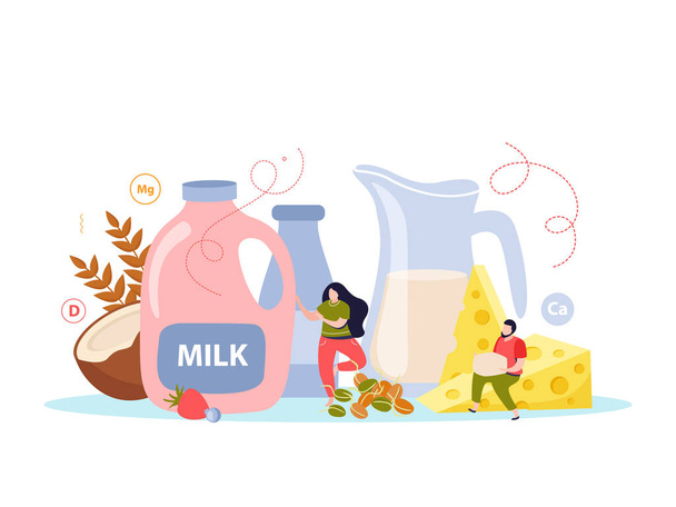 Плоская цветная композиция для использования молока - Вектор,изображение