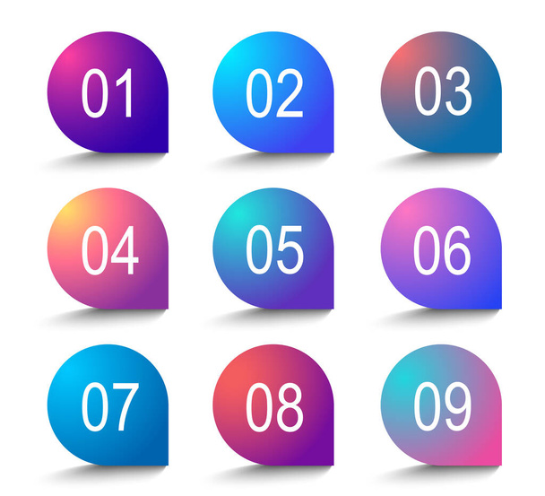 Colorful gradient arrow bullet point set with number from 1 to 9 - Vector, Image