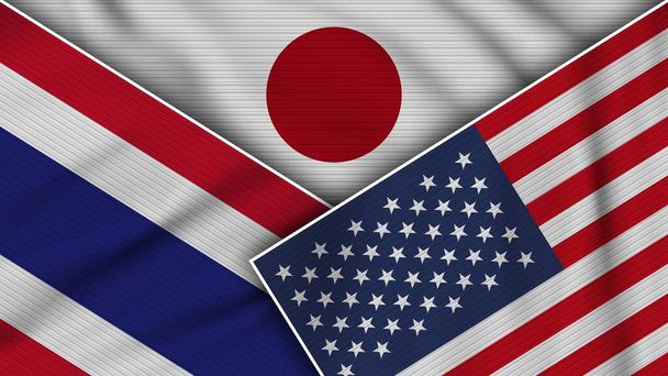 Japan United States of America Thailand Flags Together Fabric Texture Effect Illustration - Photo, Image