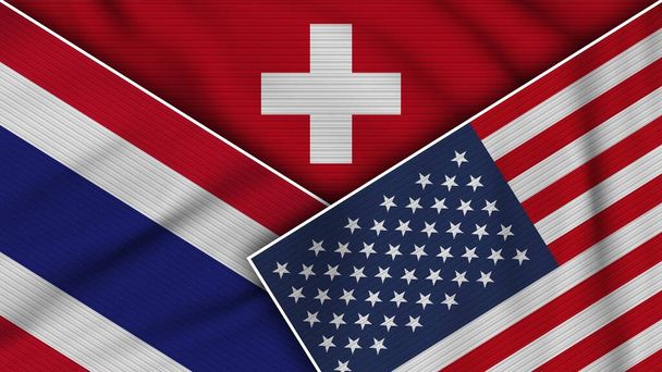 Switzerland United States of America Thailand Flags Together Fabric Texture Effect Illustration - Photo, Image