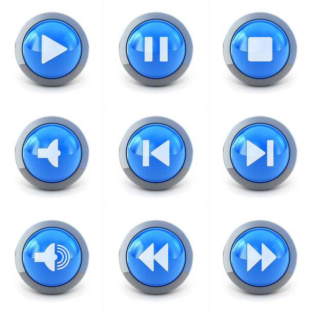 Wysoki szczegółowy zestaw przycisków odtwarzacza multimediów 3d izolowanych na białym - Zdjęcie, obraz