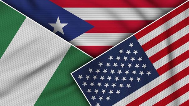 Puerto Rico United States of America Nigeria Flags Together Fabric Texture Effect Illustration - Φωτογραφία, εικόνα