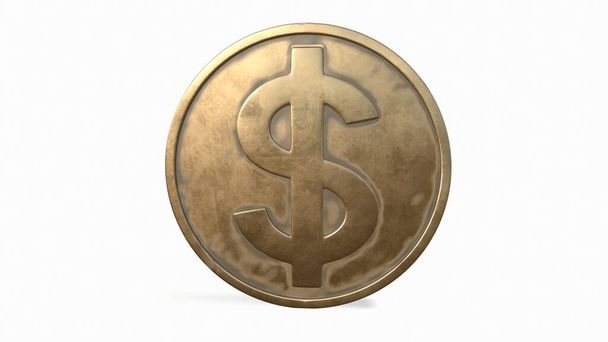 Bronze coin with a dollar sign on a white background 3d-rendering. - Φωτογραφία, εικόνα