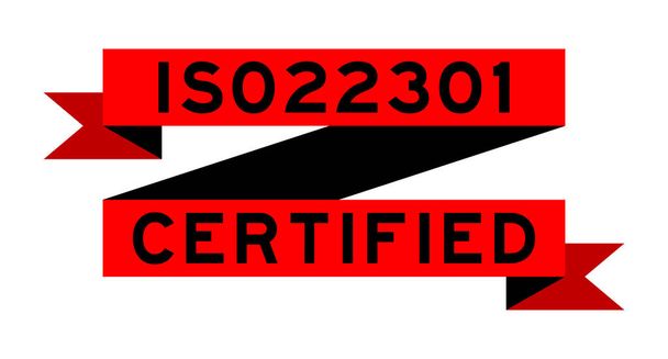 Banner de cinta de color rojo vintage con palabra ISO 22301 certificado sobre fondo blanco - Vector, Imagen