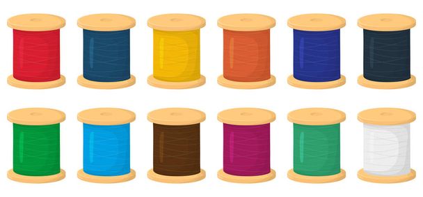 A set of spools of thread in different colors. Vector illustration isolated on white background. - Vector, Image