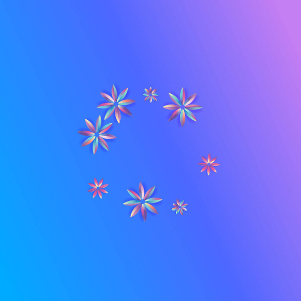 Light Hibiscus Liquid Blue Background. Holographic Petal Poster. Abstract Gradient Design. Rainbow Inflorescence Retro Texture. - Φωτογραφία, εικόνα