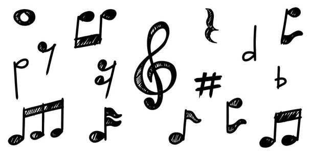 Set of hand drawn music note doodle isolated on white background. Vector illustration. - Вектор, зображення