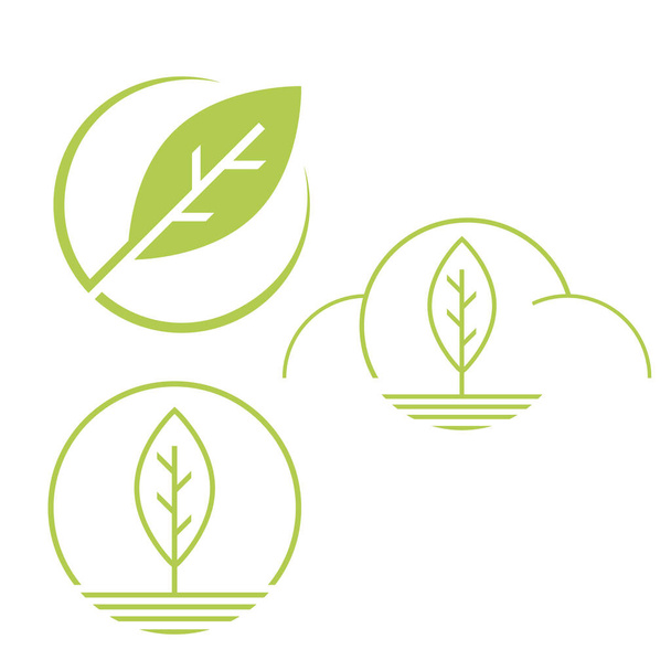 природная среда набор природы простой экологически чистый круг зеленый лист логотип векторных элементов - Вектор,изображение