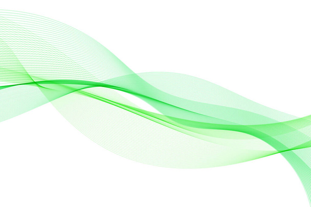 Línea de flujo de onda verde abstracta aislada sobre fondo blanco. Diseño de patrón de fluido ondulado. Concepto moderno para presentación, banner, telón de fondo. Ilustración vectorial de swoosh dinámico suave - Vector, Imagen