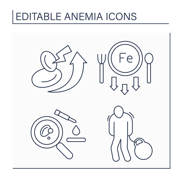 Conjunto de iconos de línea de anemia - Vector, imagen