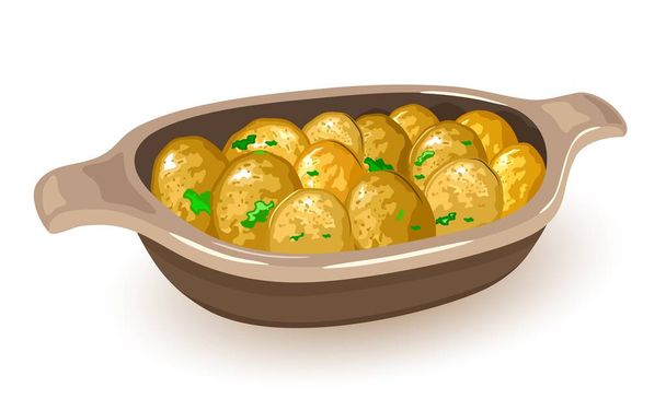 Kreslené nové brambory se zelení - Vektor, obrázek