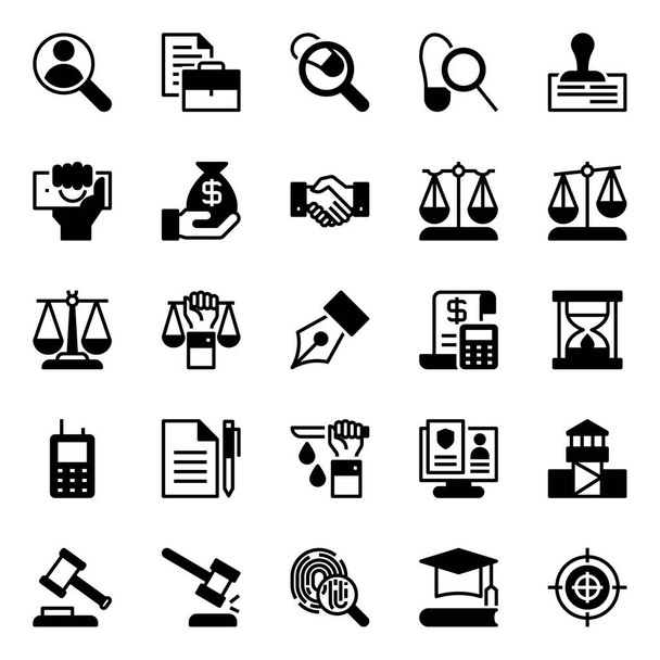 Glyph icons for law and justice - Vector, Imagen