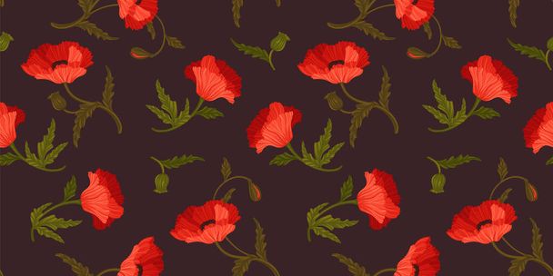 Floral seamless pattern with poppies. Vector design - Vektori, kuva