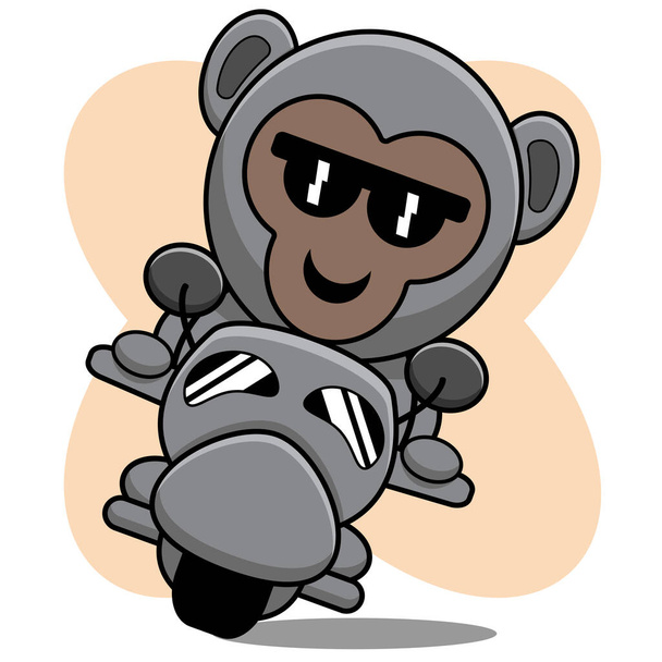 gorilla jelmez rajzfilm karakter tervezés illusztráció lovaglás egy motorkerékpár - Vektor, kép