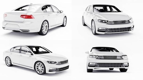 3D illusztráció. 3d renderelés egy márka nélküli generikus fehér autó fehér stúdió környezetben - Fotó, kép