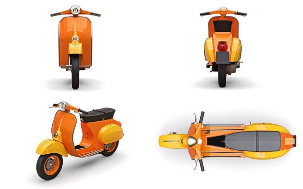 Definir scooter laranja em um fundo branco. ilustração 3d - Foto, Imagem