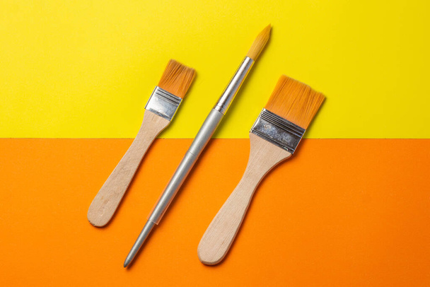 A closeup shot of different painting brushes - Фото, изображение