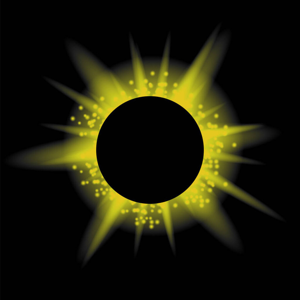 Eclipse solar total em fundo preto. Efeito de luz abstrato. Paisagem espacial - Vetor, Imagem