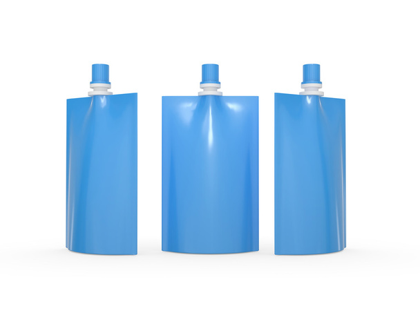 Blue blank juice  bag packaging with spout lid, clipping path in - Photo, Image