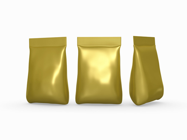 Emballage de sacs en aluminium doré pour une grande variété de produits
 - Photo, image