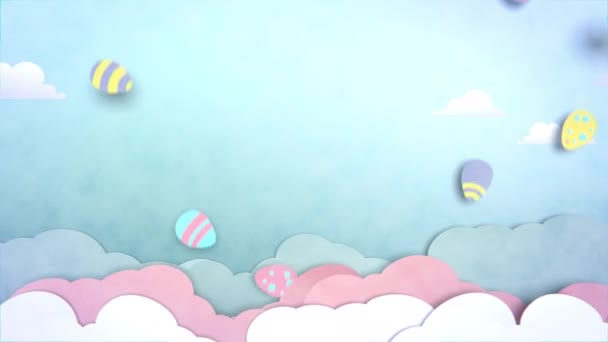 Vídeo en bucle. Animación 2D de nubes recortadas de papel en un cielo azul - Imágenes, Vídeo