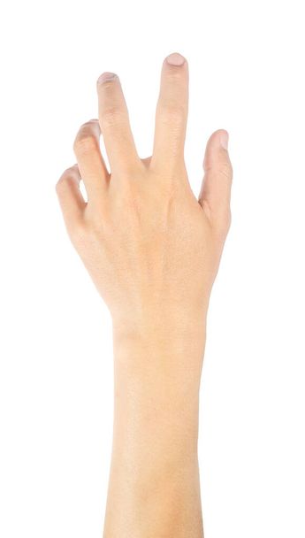 Linkerhand, gebaren, en mannelijke symbolen geïsoleerd op witte achtergrond met clipping pad. - Foto, afbeelding