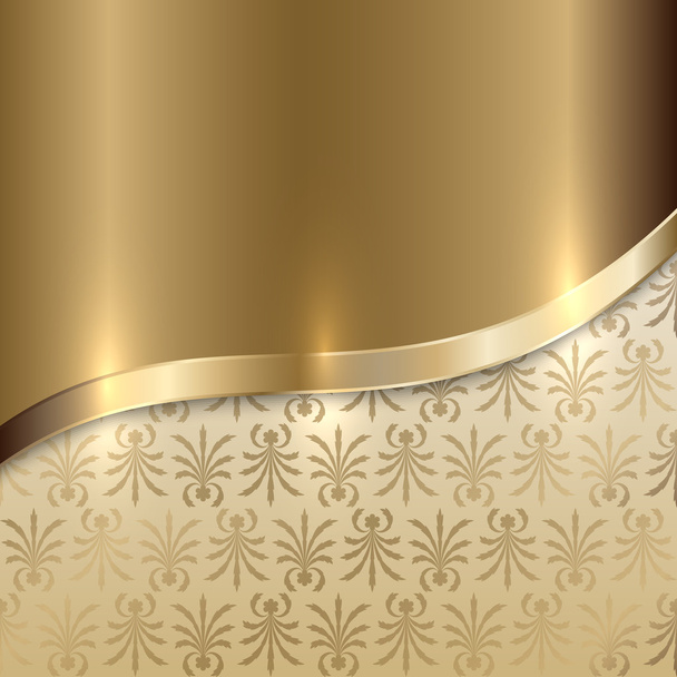 Vector gold texture background with curve line and floral print - Vektor, kép