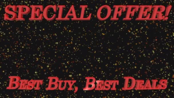 Animált banner piros felirat egy különleges ajánlatot áruk 75% kedvezmény az ár a háttér repülő felé kerek részecskék - Felvétel, videó