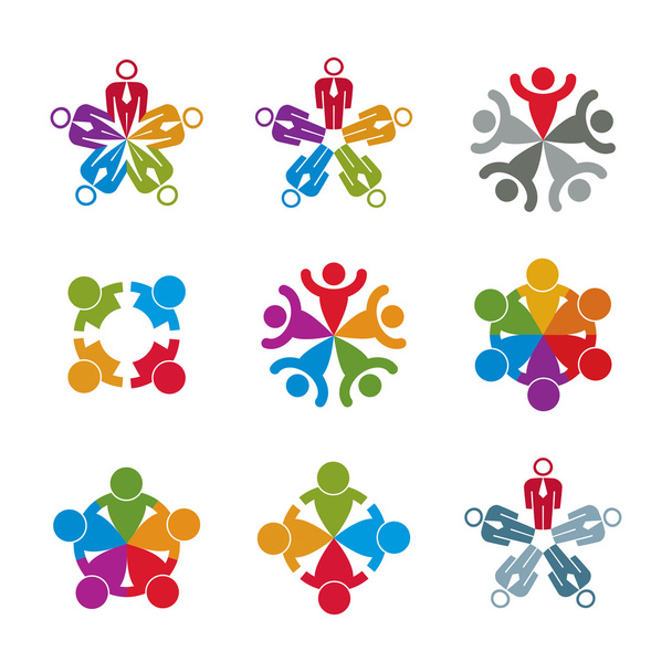 Teamwork and business team and friendship icon set, social group - Vector, afbeelding