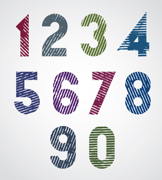Colored striped numbers with diagonal lines on white background. - Вектор,изображение
