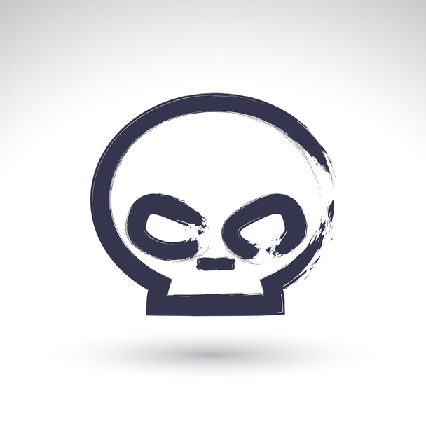 Brush drawing simple human skull, painted medicine icon, created - Vector, imagen