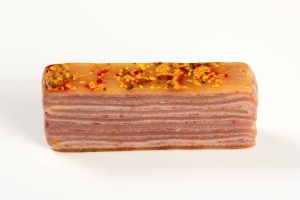 Sliced Pig skin jelly slice on white background. pork skin aspic with spices, asian food - Foto, immagini