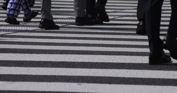 Eine Zeitlupe von Körperteilen von Fußgängern auf der Kreuzung in der Geschäftsstadt - Filmmaterial, Video