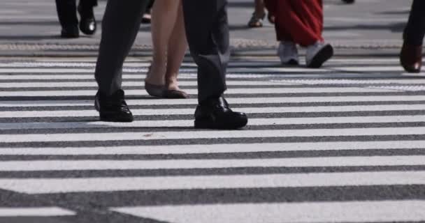 İş kasabasındaki yaya geçidinde yürüyen insanların vücut parçalarının yavaş çekimleri. - Video, Çekim