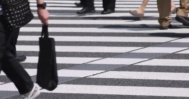 Een langzame beweging van lichaamsdelen van wandelende mensen op de kruising bij de zakenstad - Video